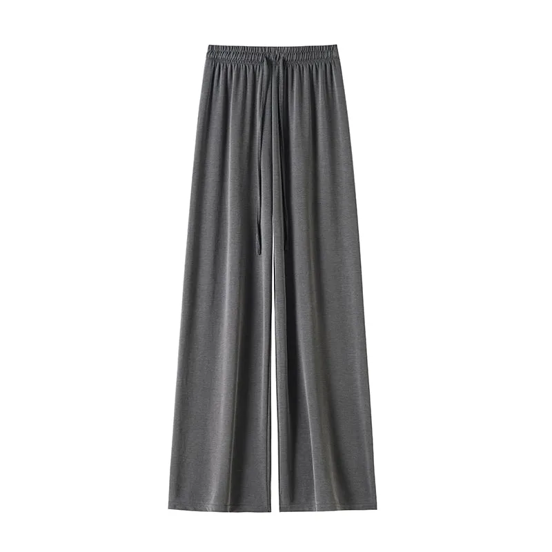 Luxurious Soft Copper Ammonium Wide Leg Trousers with Elastic Waist