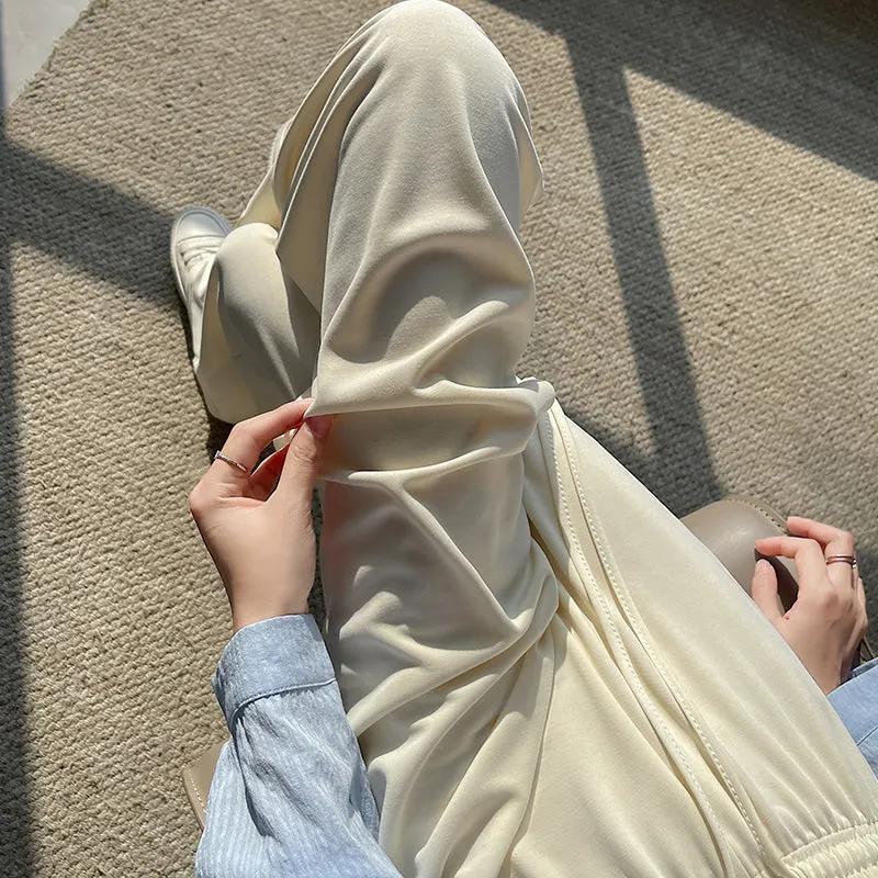 Luxurious Soft Copper Ammonium Wide Leg Trousers with Elastic Waist