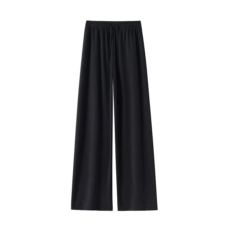 Luxurious Soft Copper Ammonium Wide Leg Trousers with Elastic Waist