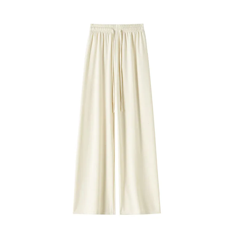 Luxurious Soft Copper Ammonium Wide Leg Trousers with Elastic Waist