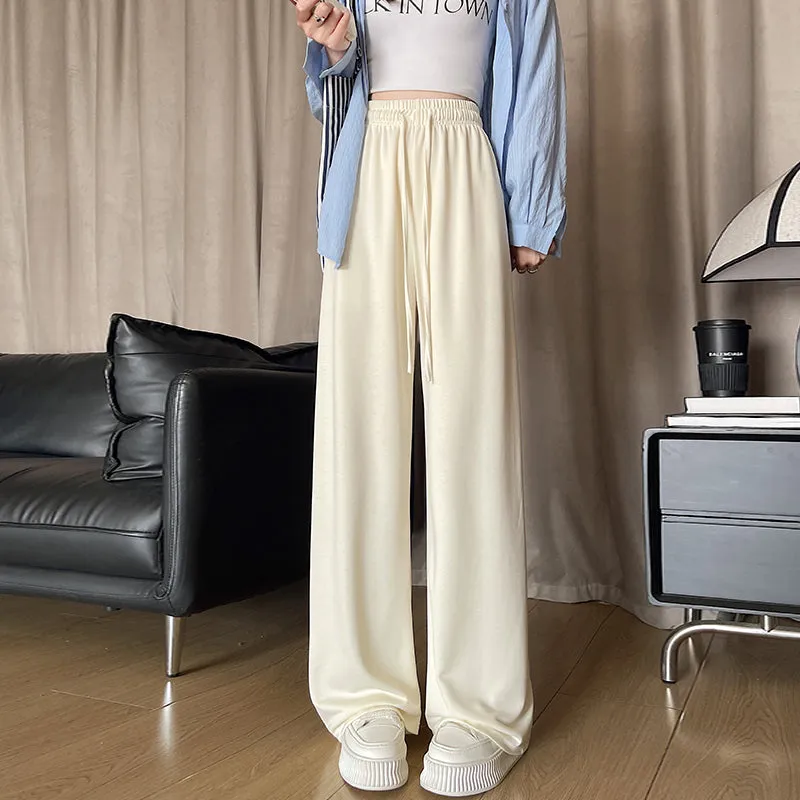 Luxurious Soft Copper Ammonium Wide Leg Trousers with Elastic Waist