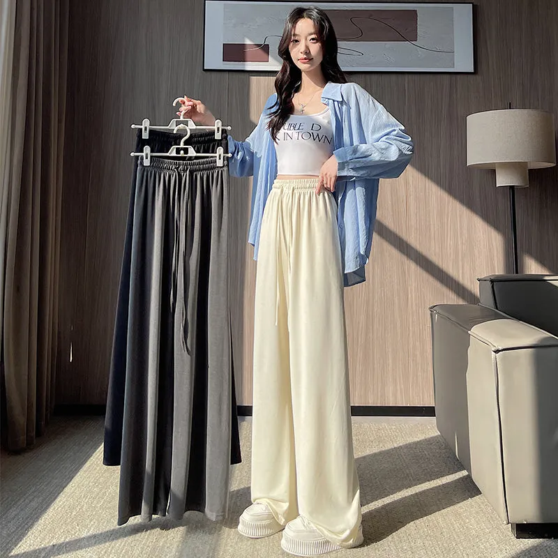 Luxurious Soft Copper Ammonium Wide Leg Trousers with Elastic Waist