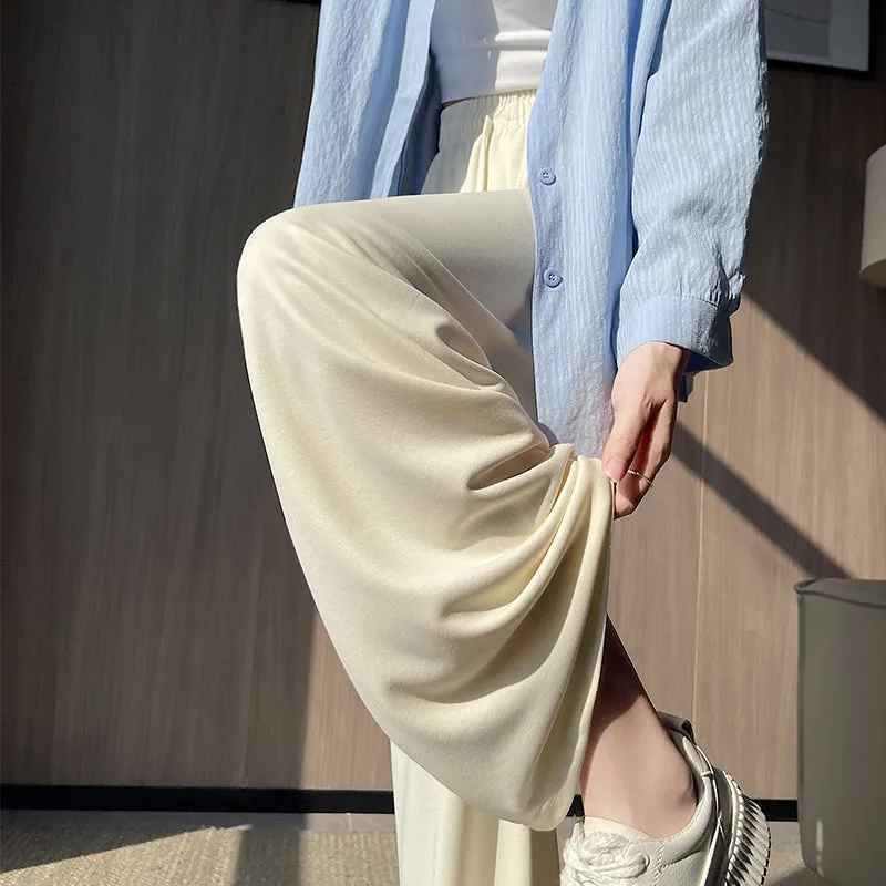 Luxurious Soft Copper Ammonium Wide Leg Trousers with Elastic Waist