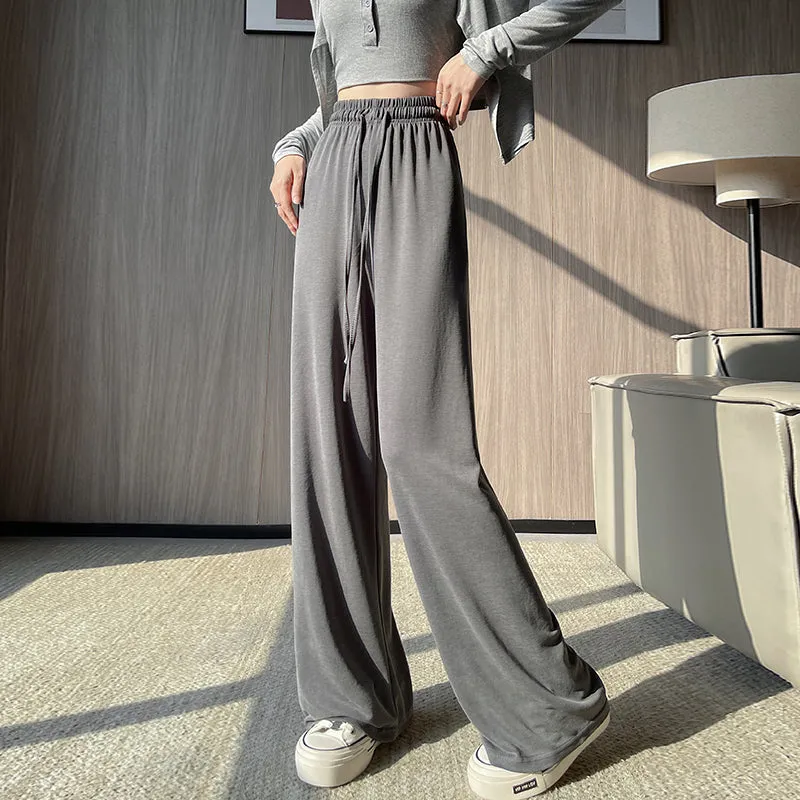 Luxurious Soft Copper Ammonium Wide Leg Trousers with Elastic Waist