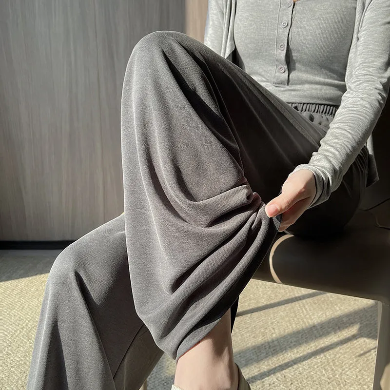 Luxurious Soft Copper Ammonium Wide Leg Trousers with Elastic Waist