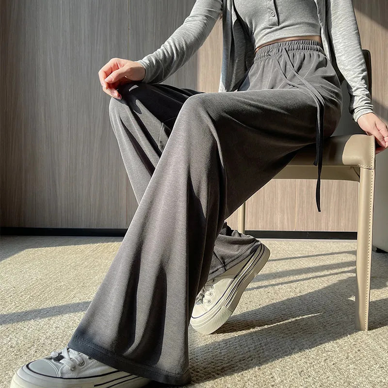 Luxurious Soft Copper Ammonium Wide Leg Trousers with Elastic Waist