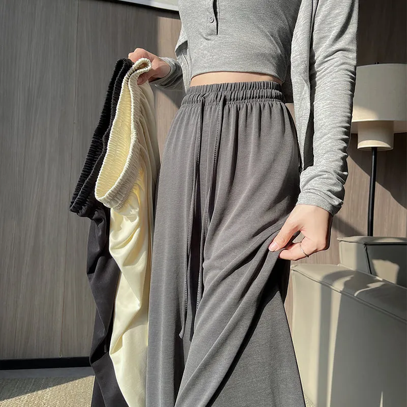 Luxurious Soft Copper Ammonium Wide Leg Trousers with Elastic Waist