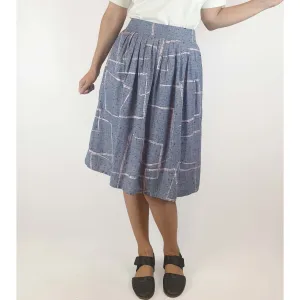 Made 590 preloved blue print A-line skirt size XS (best fits size 8)