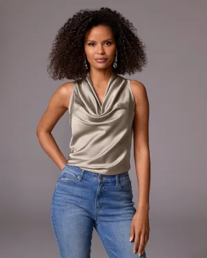 Marilyn Cowl-Neck Charmeuse Blouse Sable