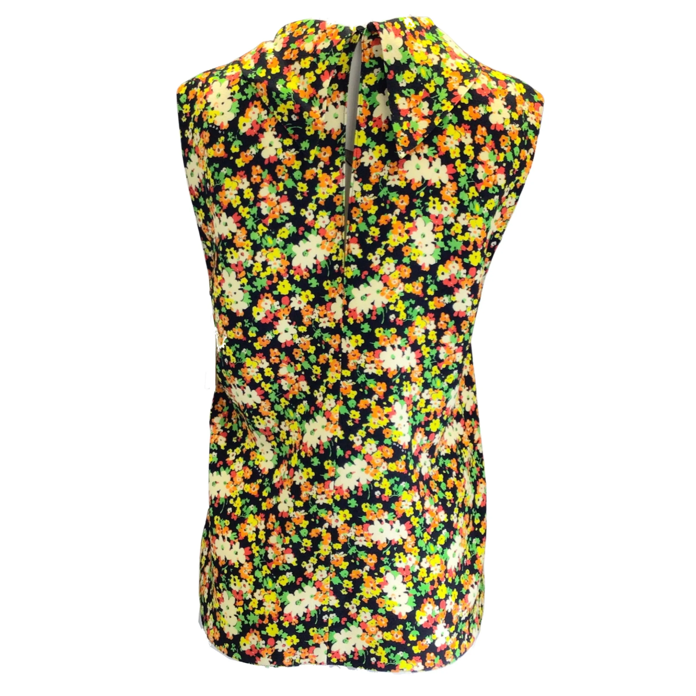 Marni Black Multi Lovers Prairie Sable Floral Printed Sleeveless Cowl Neck Crepe Blouse