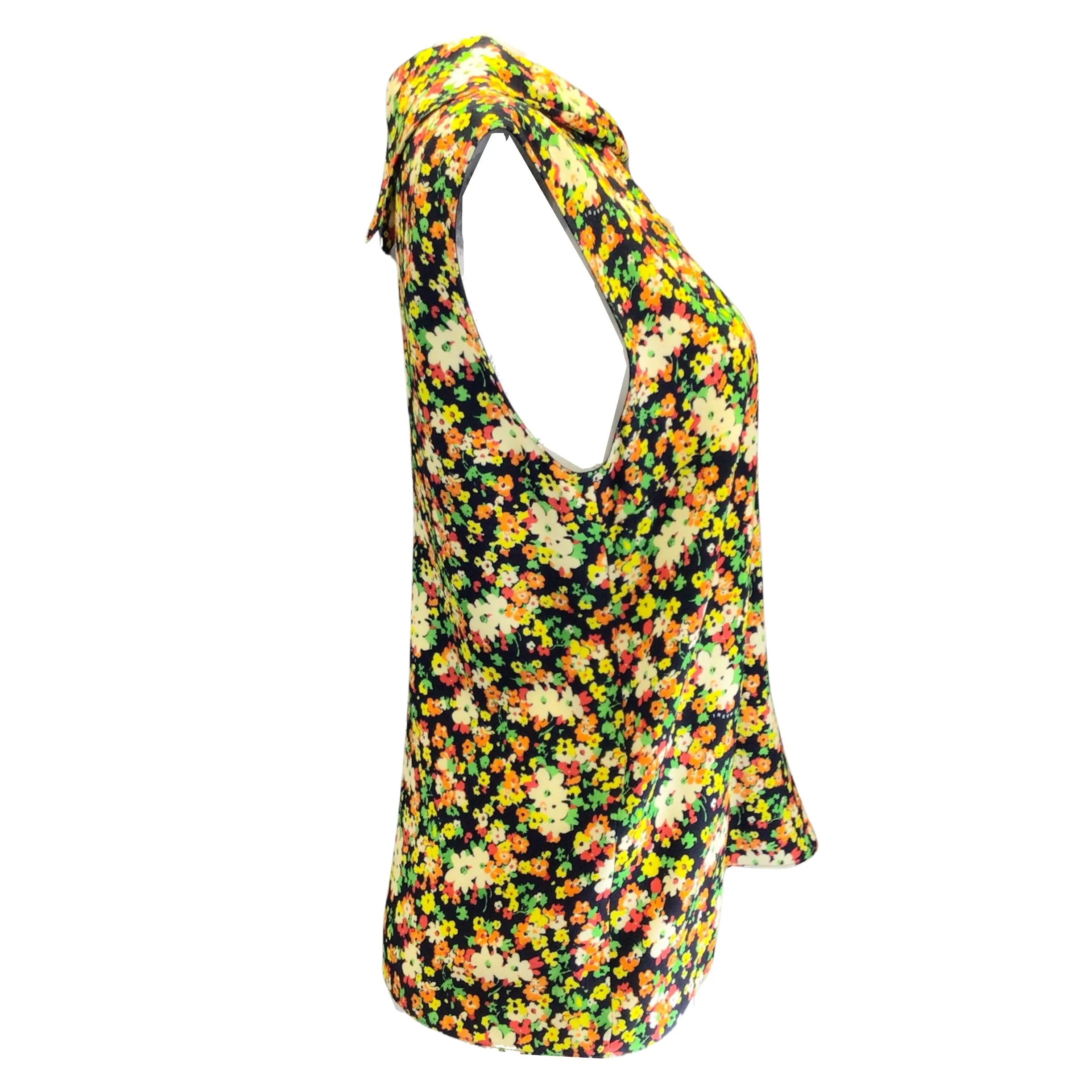 Marni Black Multi Lovers Prairie Sable Floral Printed Sleeveless Cowl Neck Crepe Blouse