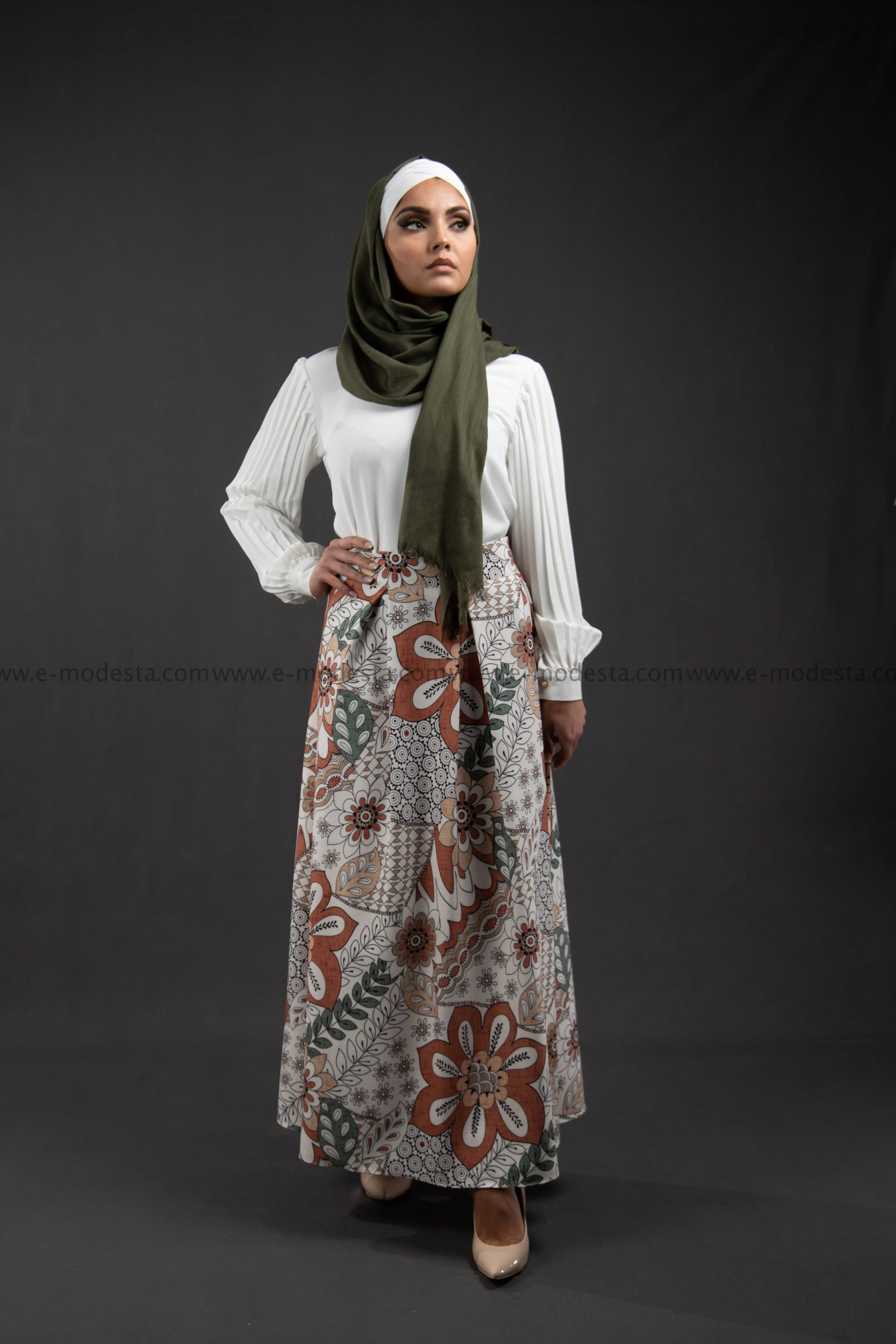 Maxi Floral Skirt | Green & Orange | Lined from Inside