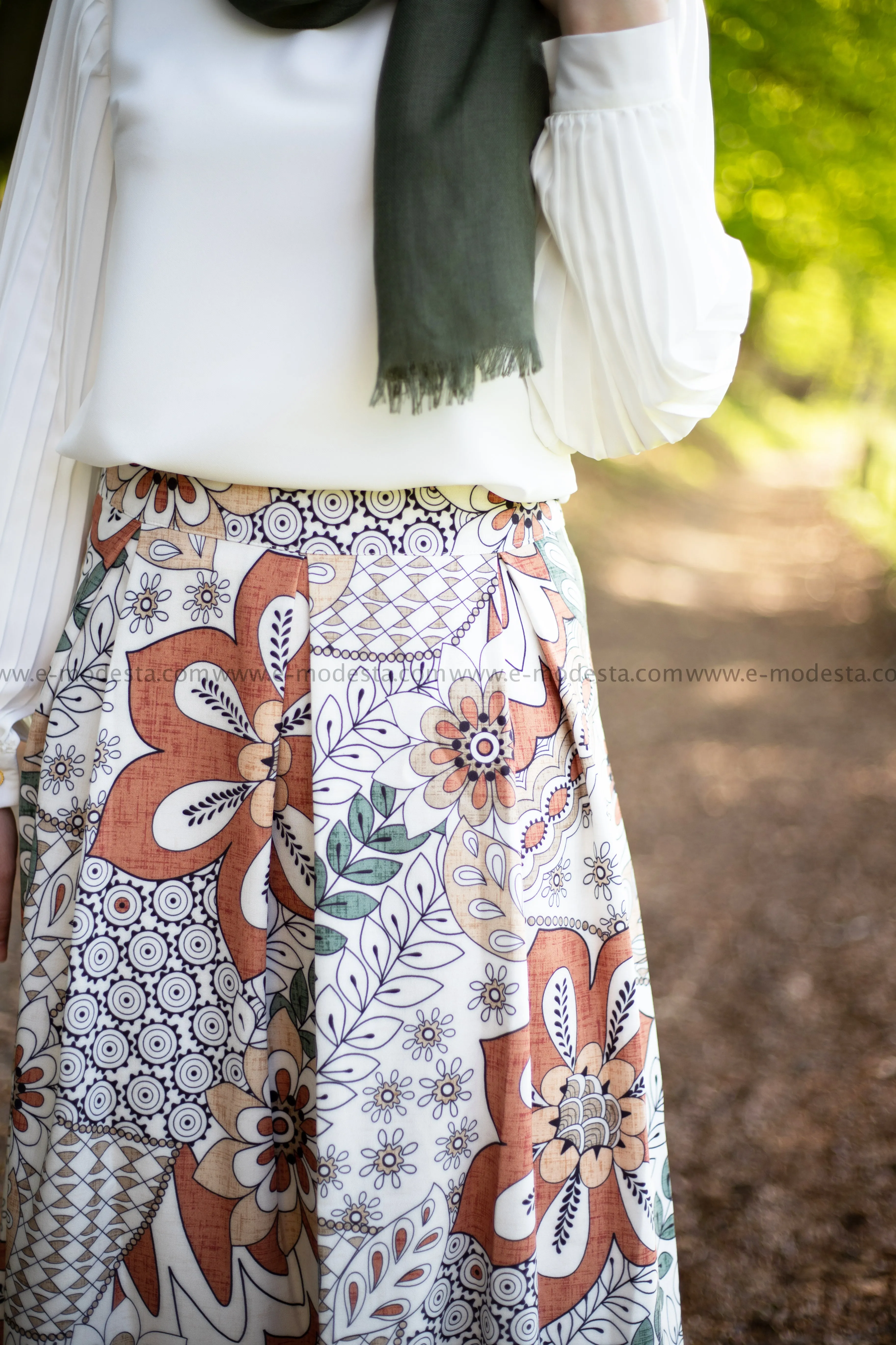 Maxi Floral Skirt | Green & Orange | Lined from Inside