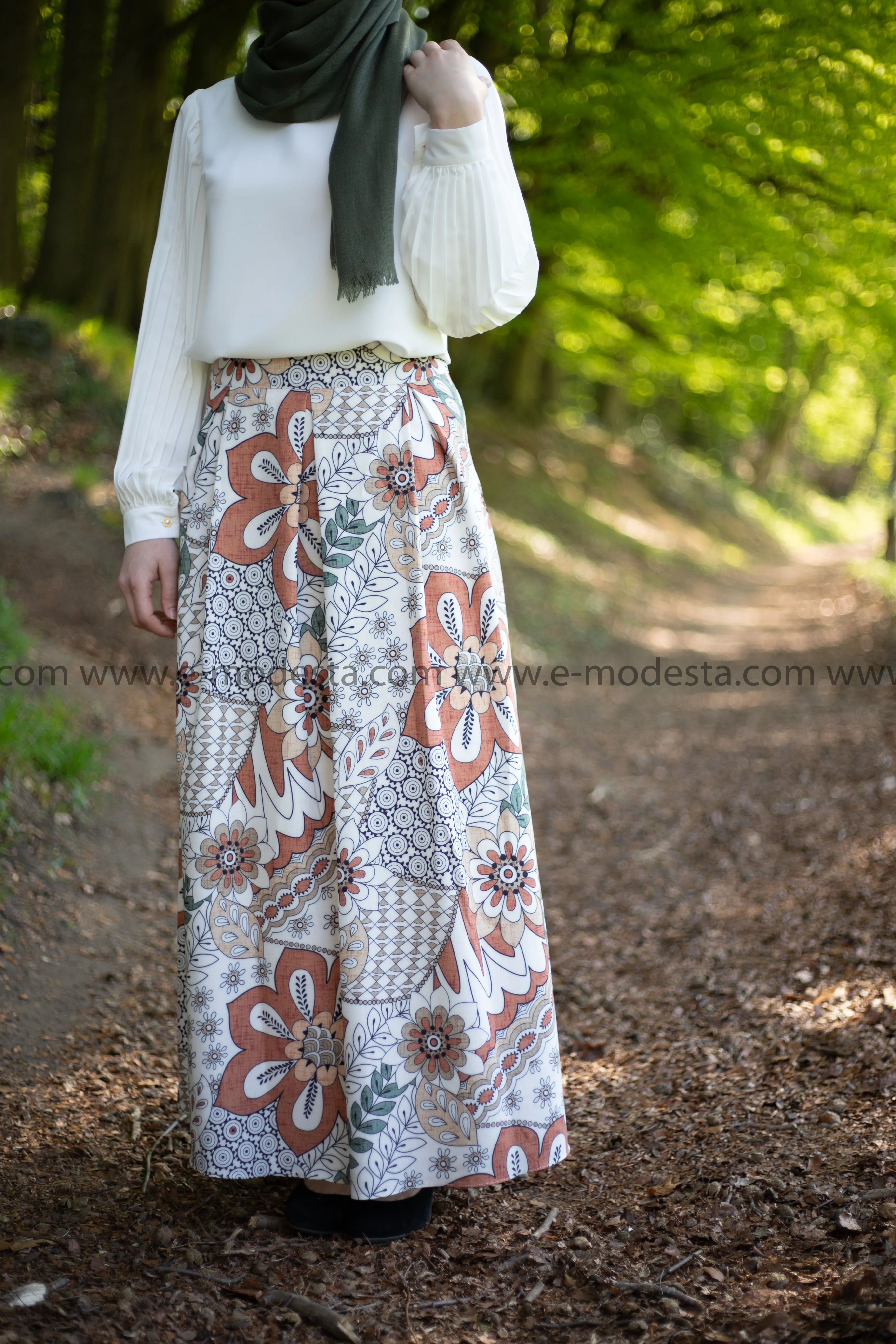 Maxi Floral Skirt | Green & Orange | Lined from Inside