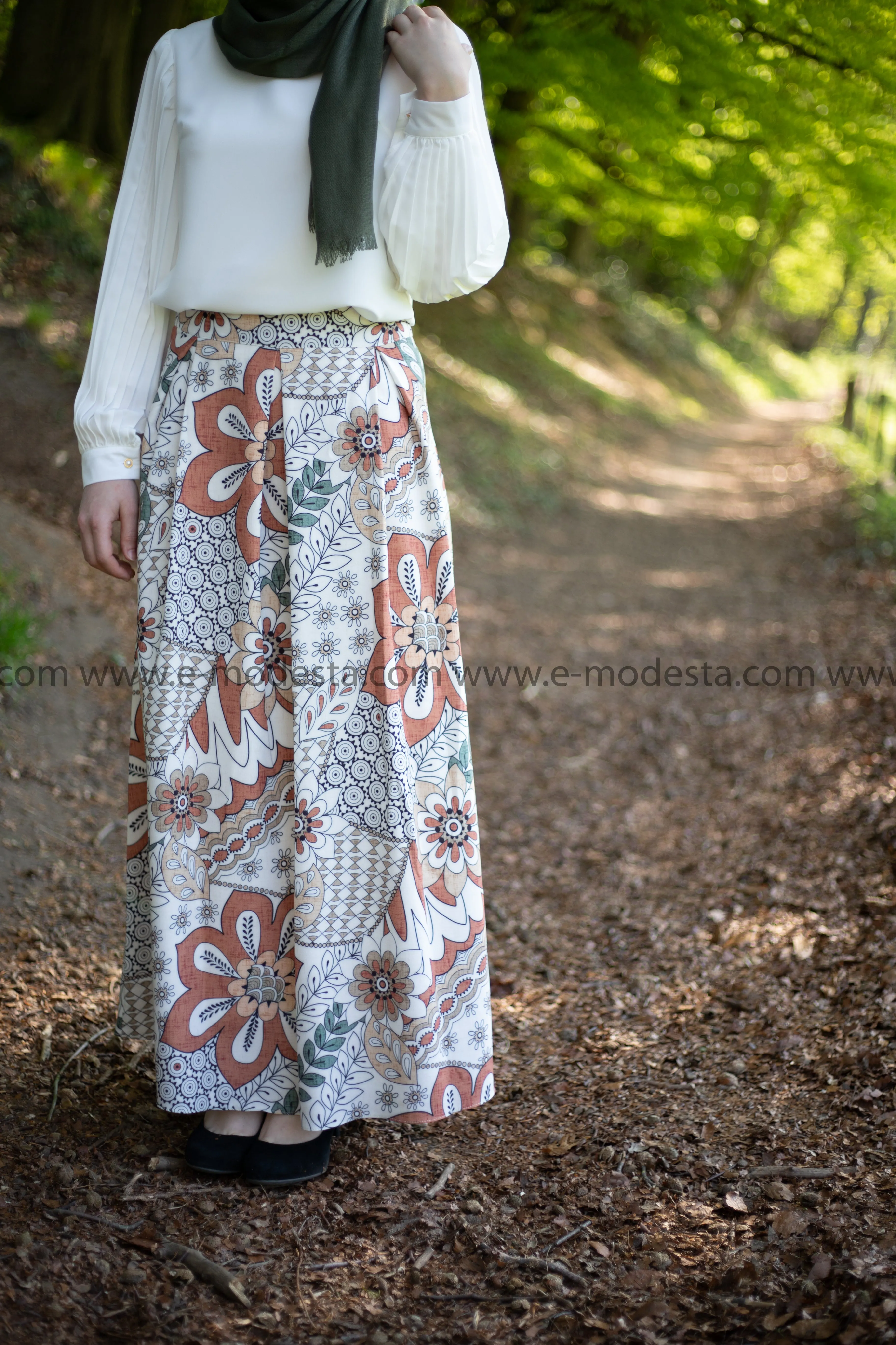 Maxi Floral Skirt | Green & Orange | Lined from Inside
