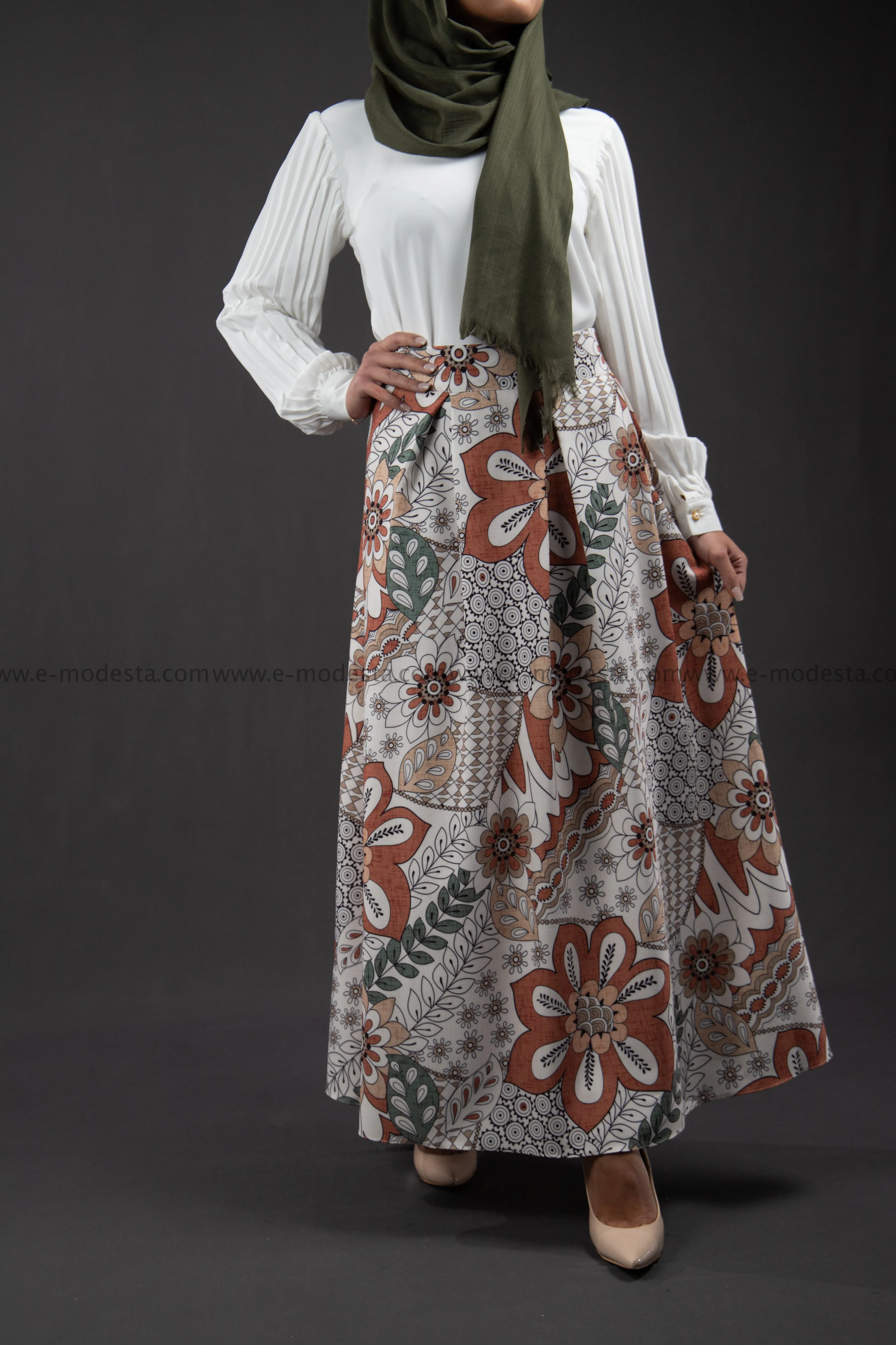 Maxi Floral Skirt | Green & Orange | Lined from Inside
