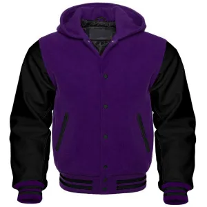 Men's Purple and Black Hooded Varsity Jacket