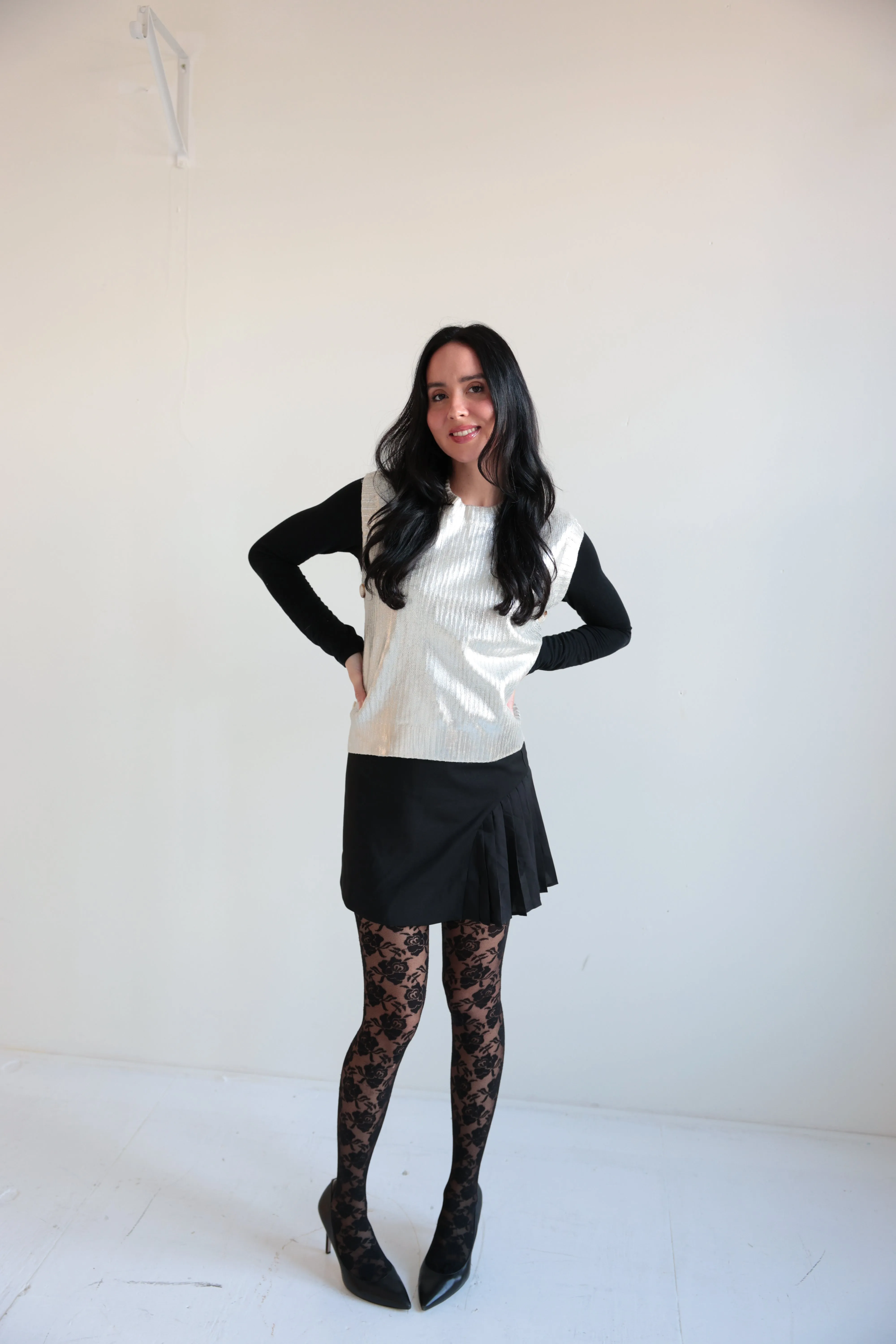 Metallic Button-Side Sleeveless Top-Final Sale