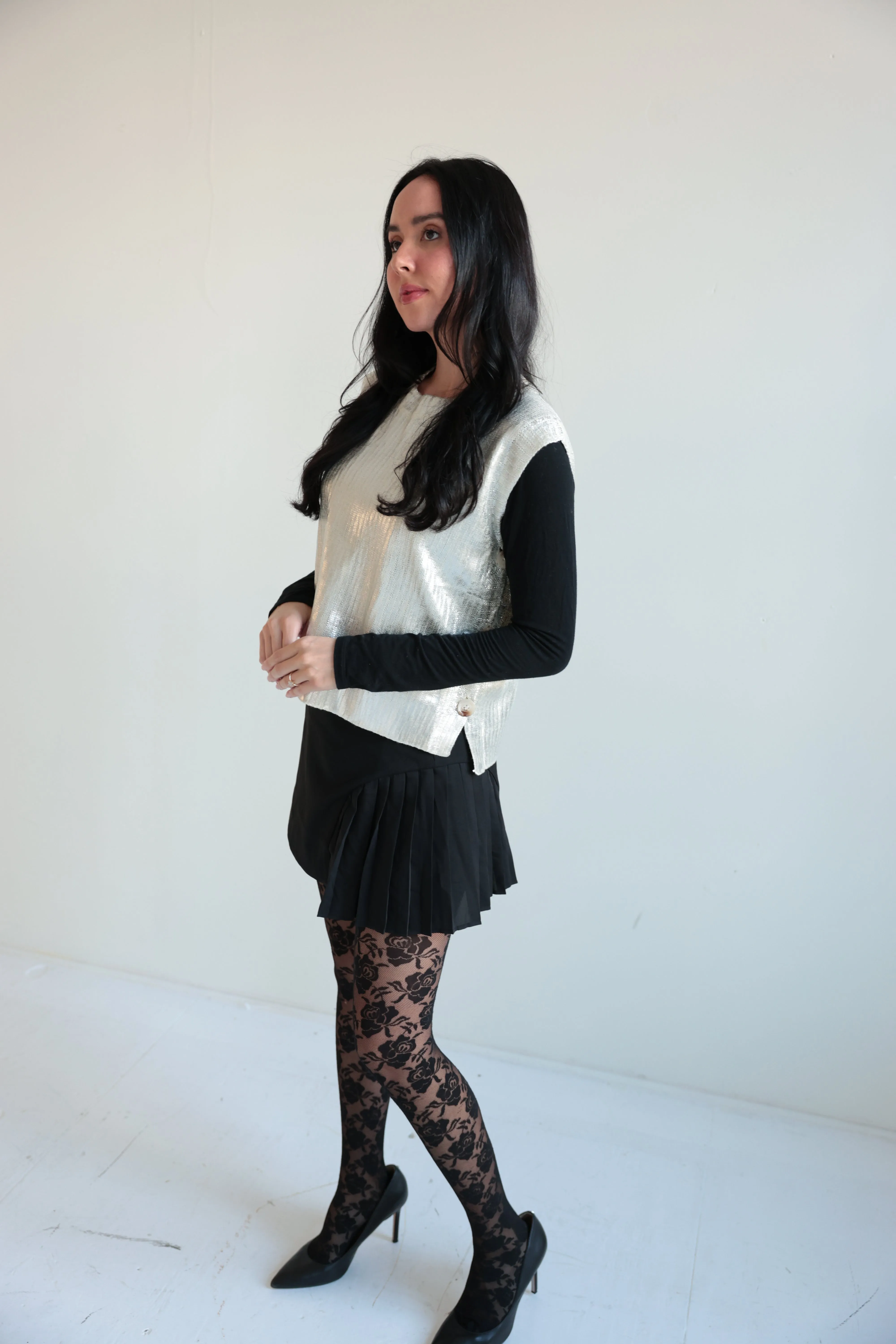 Metallic Button-Side Sleeveless Top-Final Sale