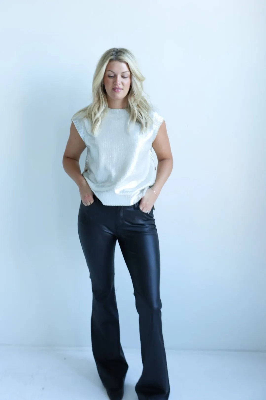 Metallic Button-Side Sleeveless Top-Final Sale
