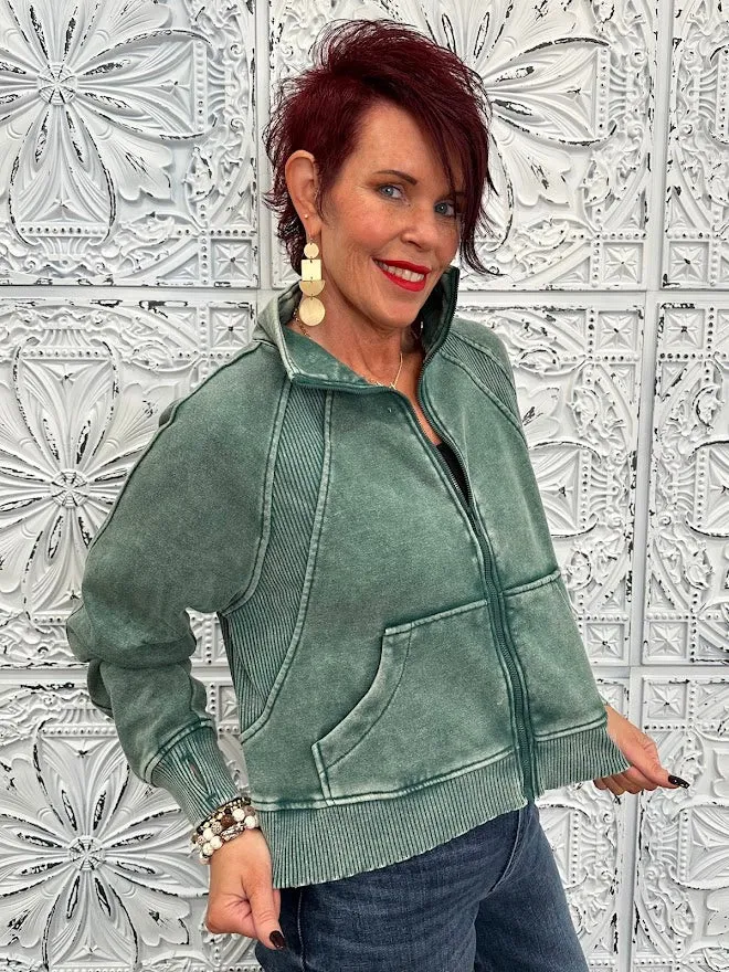 Mineral Wash Front Zip Jacket