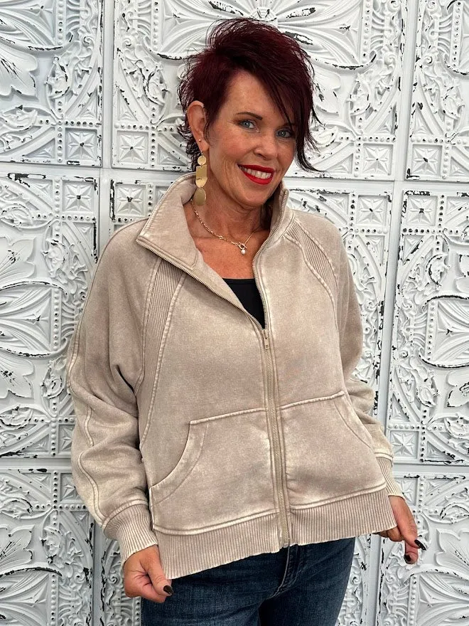 Mineral Wash Front Zip Jacket