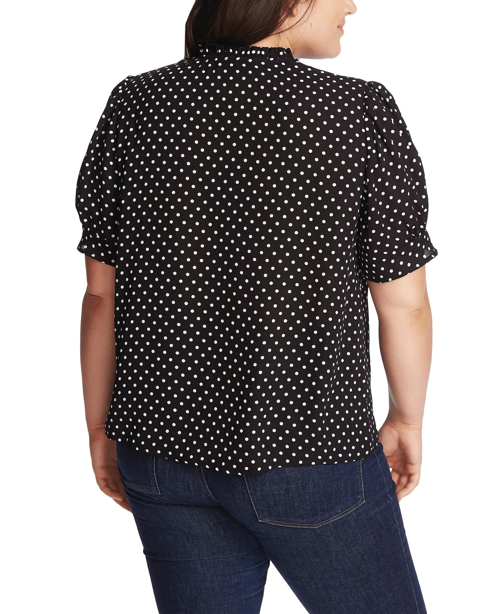 Molly Polka-Dot Tie-Neck Top | 060-RICH BLACK