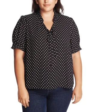 Molly Polka-Dot Tie-Neck Top | 060-RICH BLACK