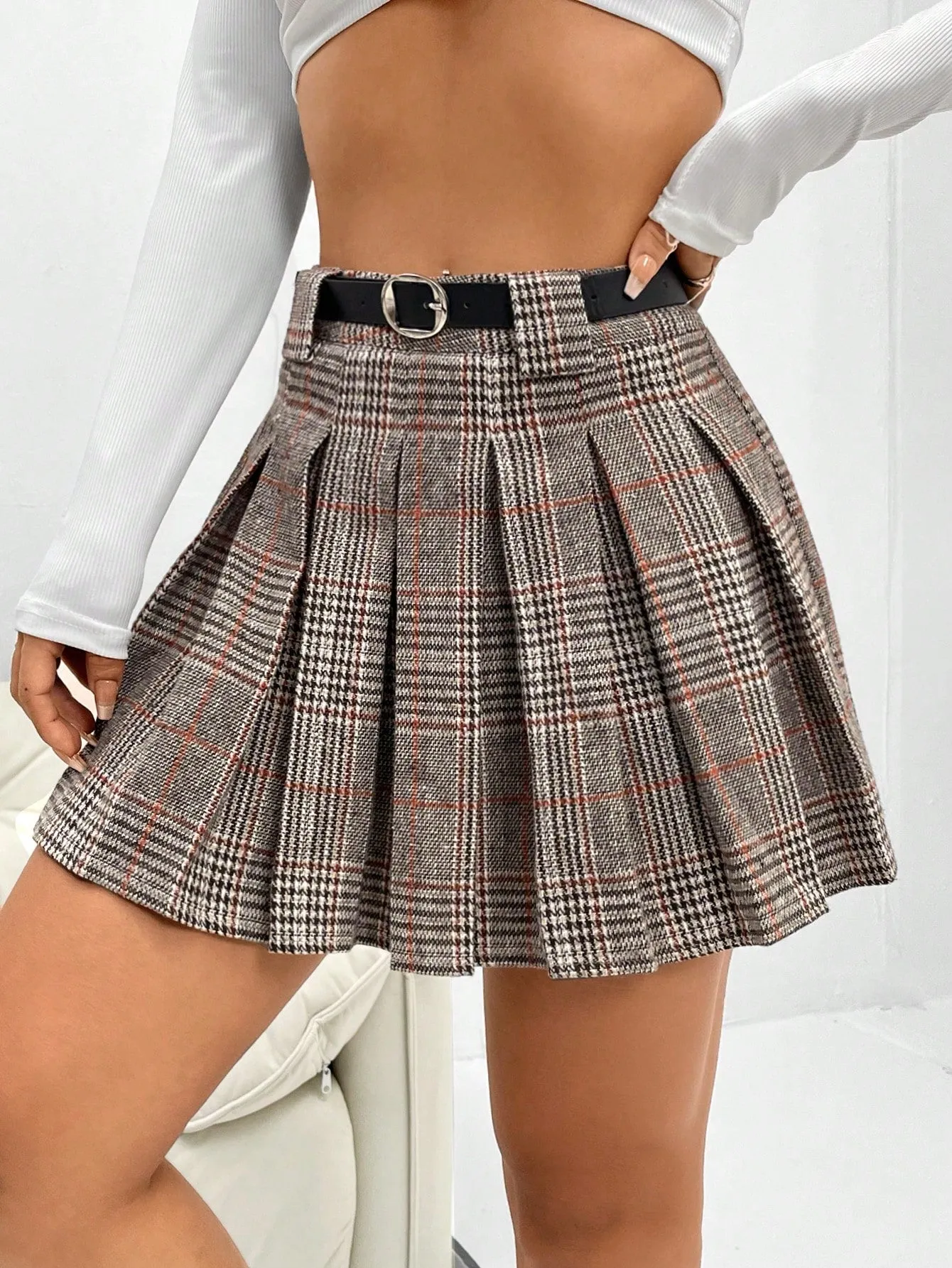 MOOSTA Plaid Pleated Skirt Mini Short Women Outfit