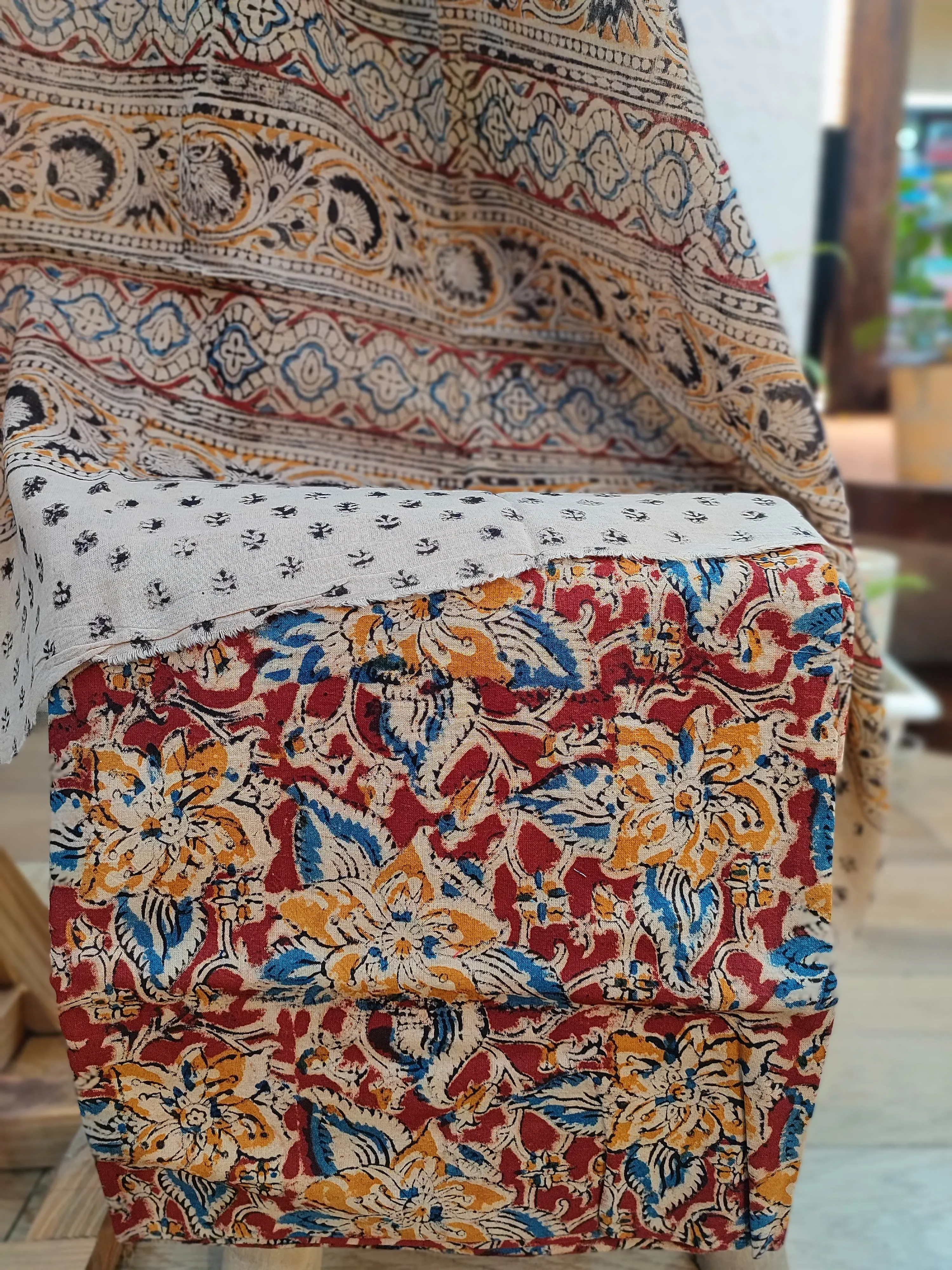 Mustard Ikkat Suit with Red Kalamkari Cotton Pant and Multicolor Dupatta