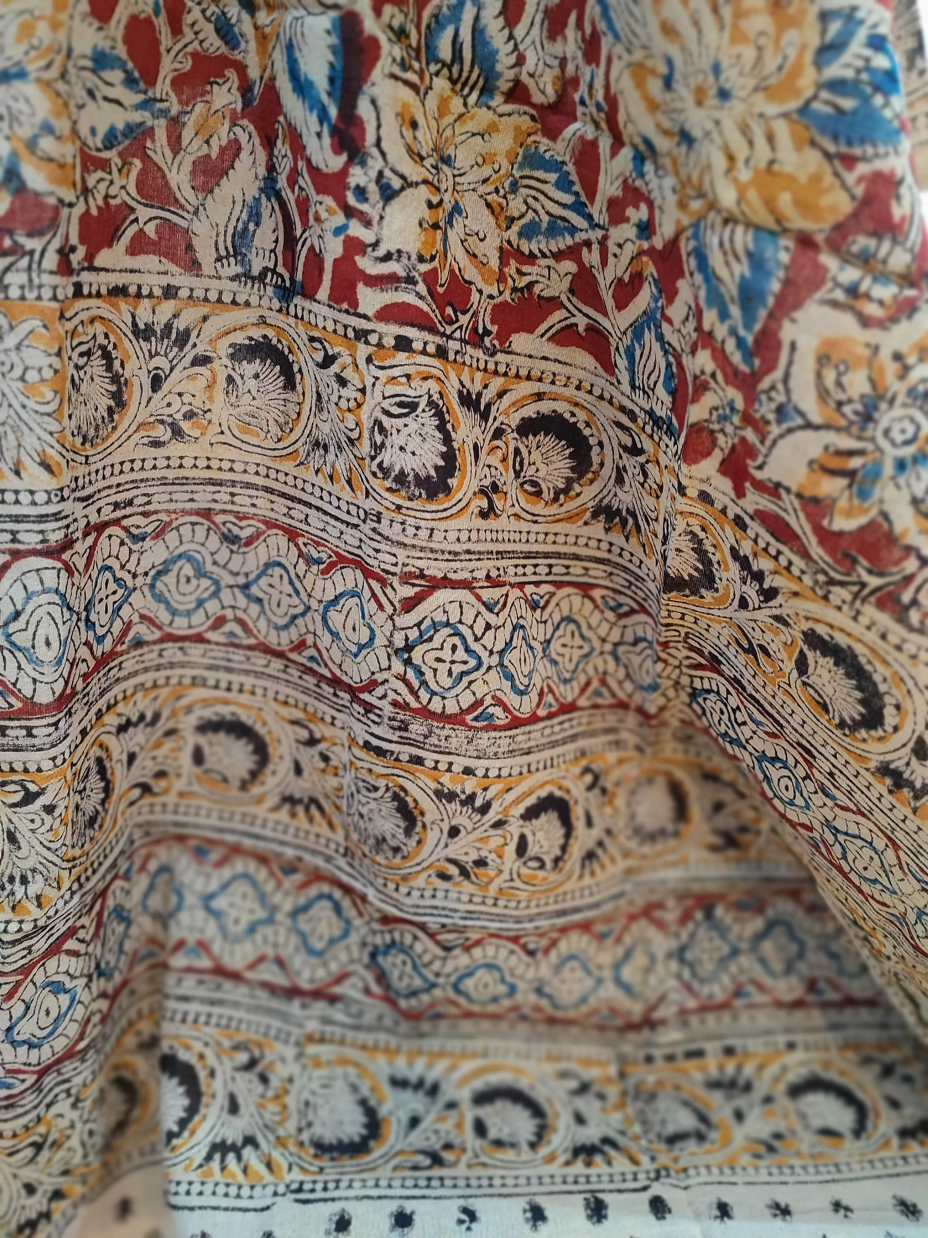 Mustard Ikkat Suit with Red Kalamkari Cotton Pant and Multicolor Dupatta