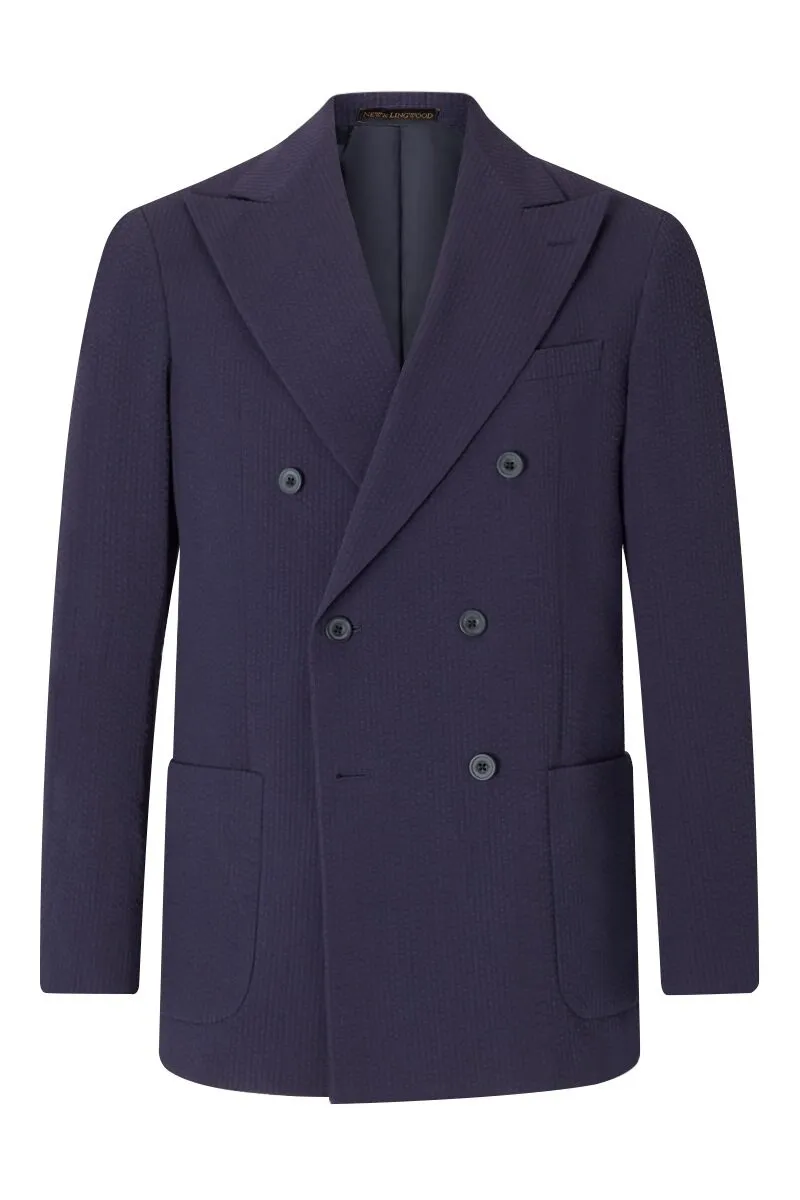 Navy Seersucker Double Breasted Jacket
