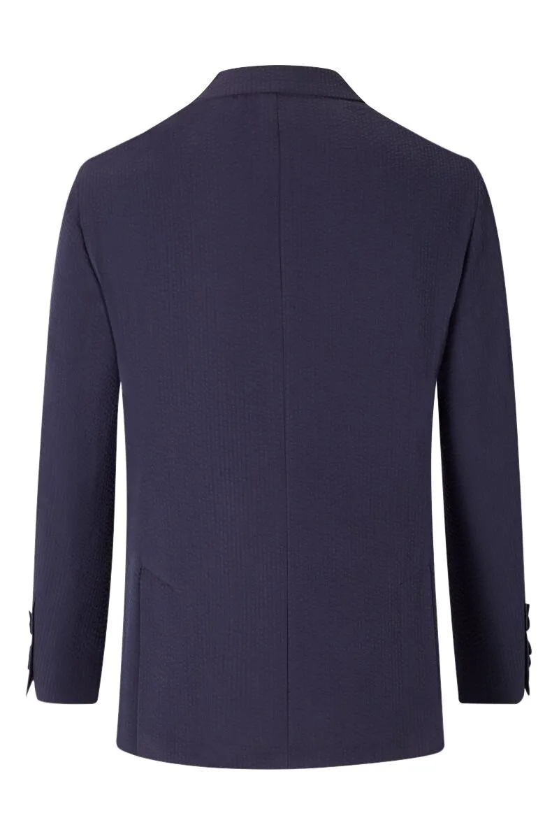 Navy Seersucker Double Breasted Jacket
