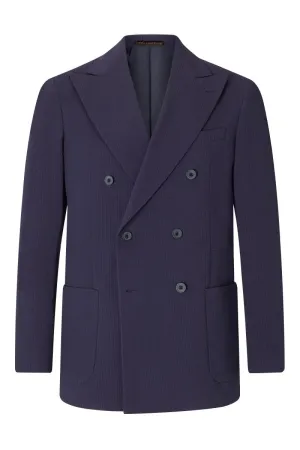 Navy Seersucker Double Breasted Jacket