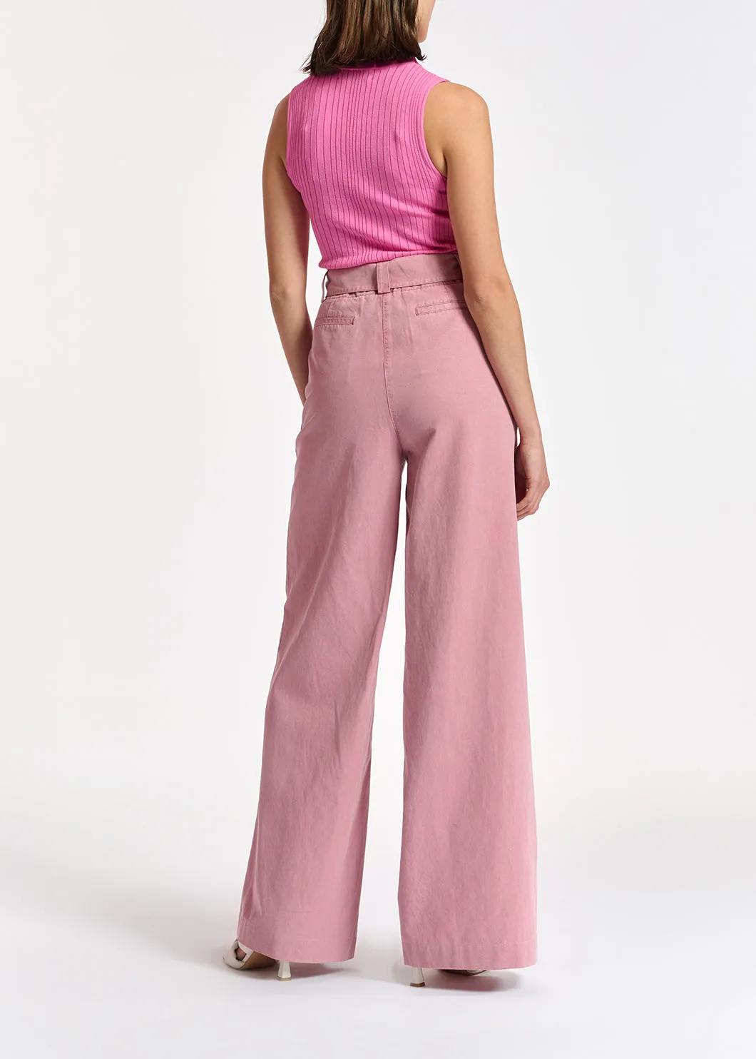 Neon pink fitted ribbed-knit top