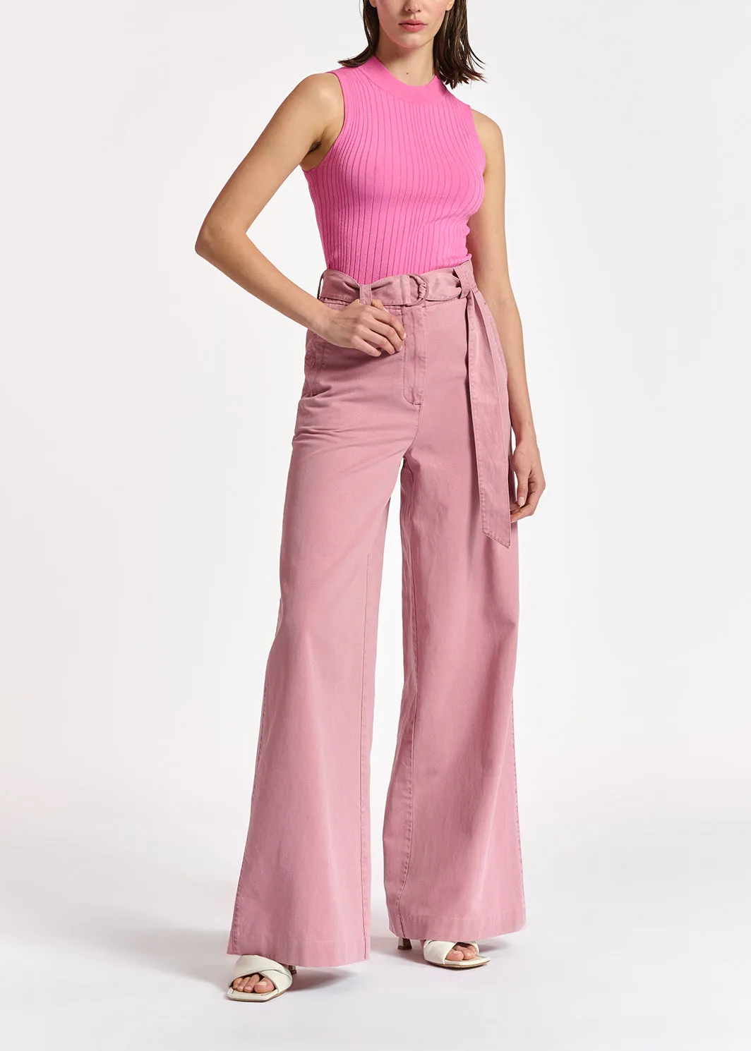 Neon pink fitted ribbed-knit top