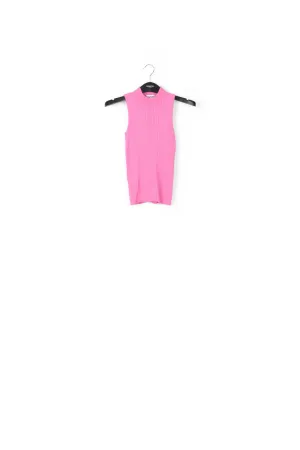 Neon pink fitted ribbed-knit top