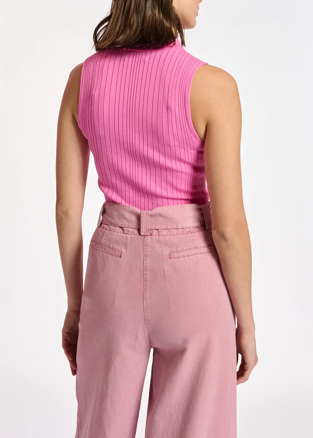 Neon pink fitted ribbed-knit top