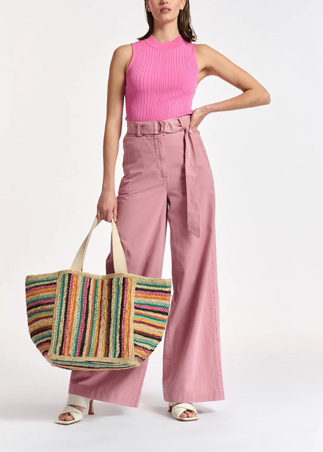 Neon pink fitted ribbed-knit top