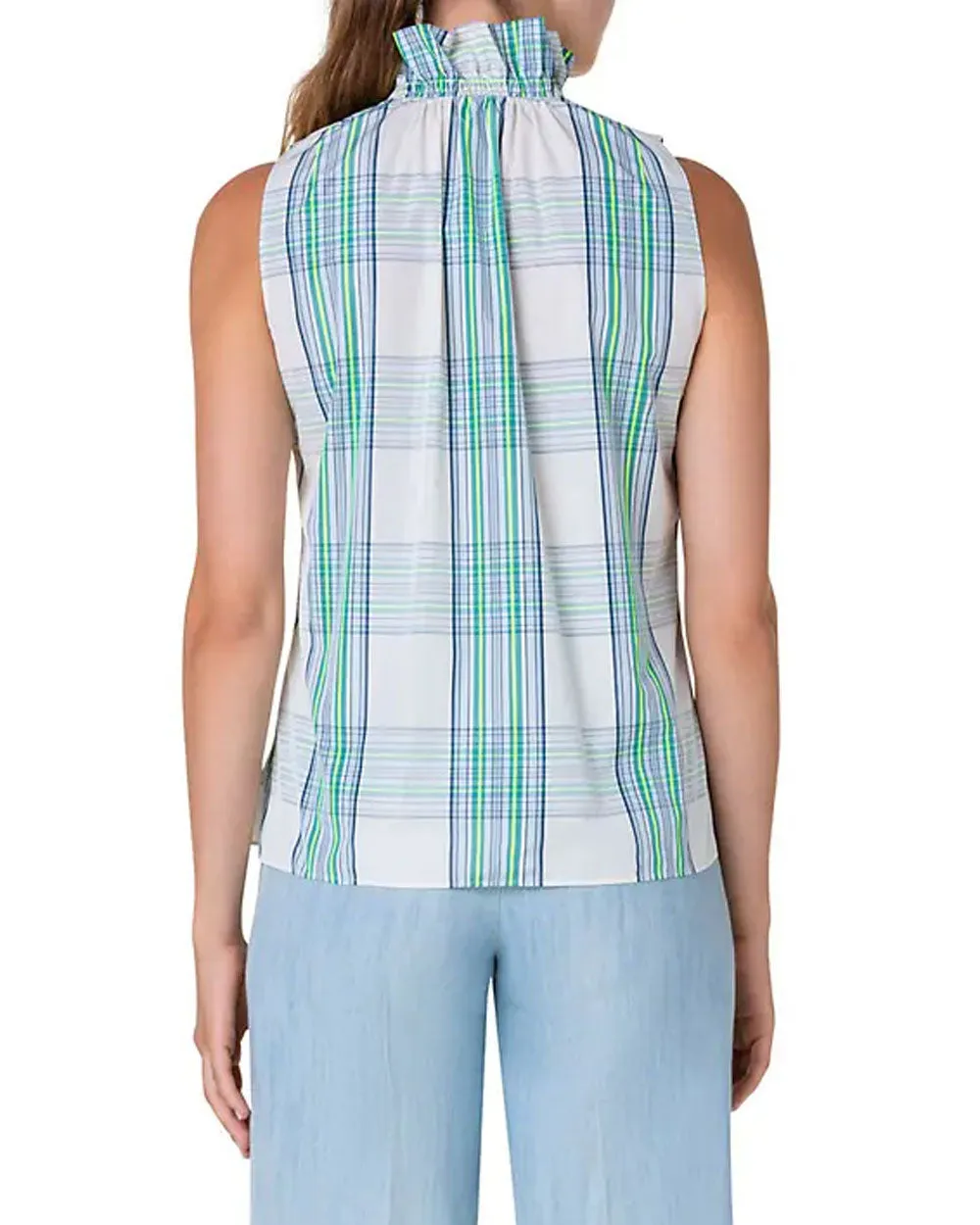 Neon Yellow Check Techno Taffeta Sleeveless Blouse