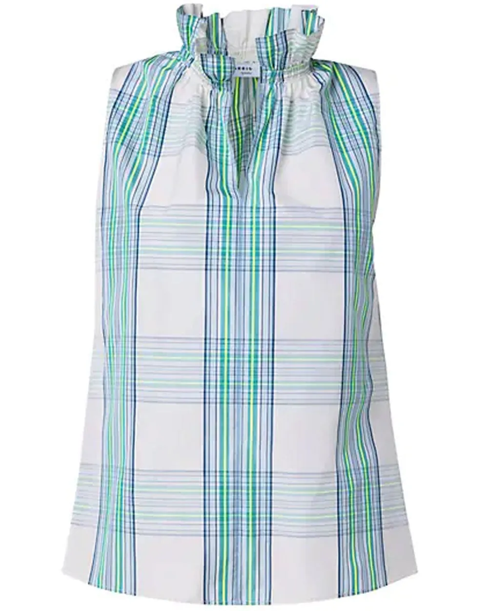 Neon Yellow Check Techno Taffeta Sleeveless Blouse