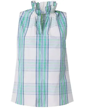 Neon Yellow Check Techno Taffeta Sleeveless Blouse