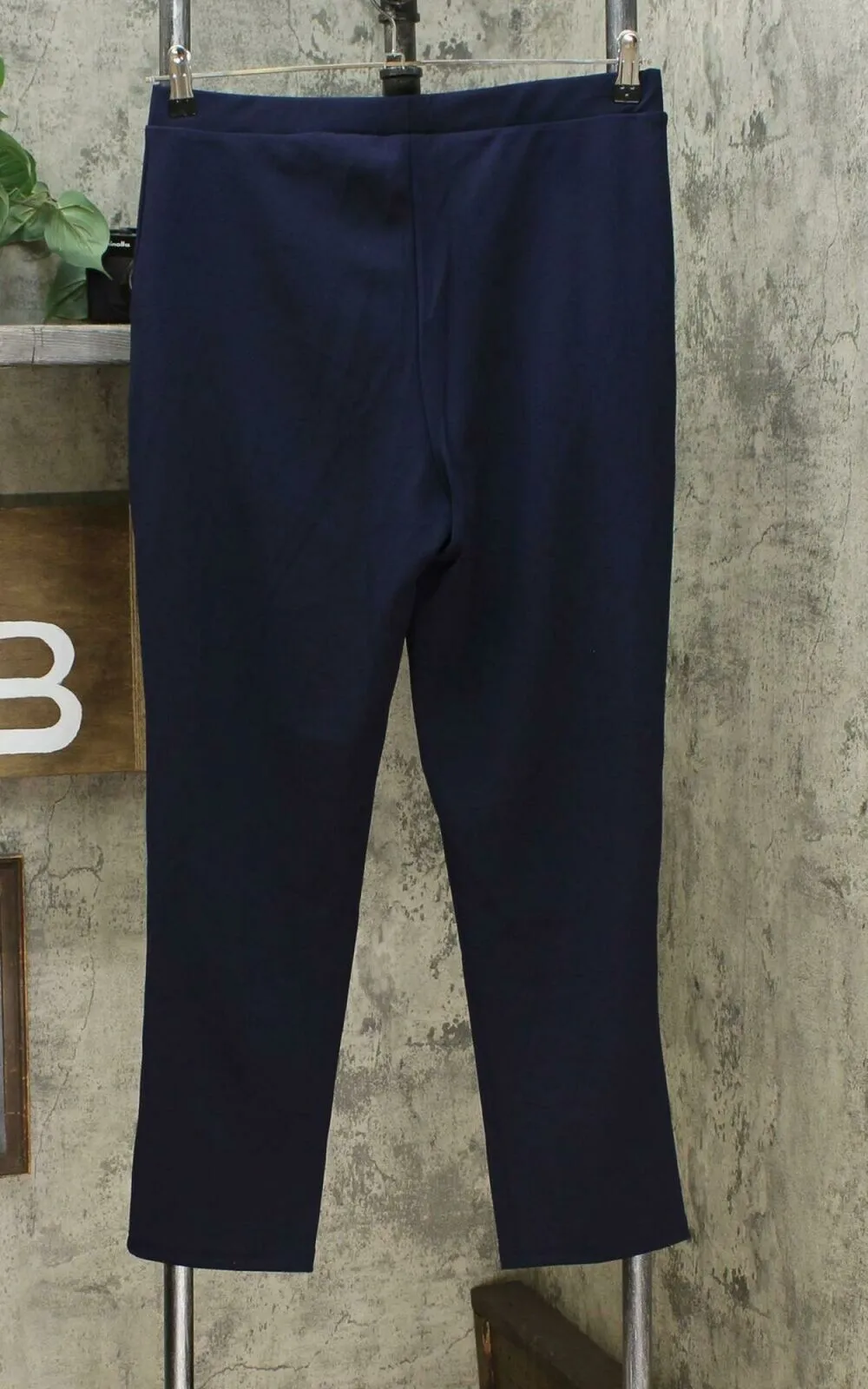 Nina Leonard Women's High Tech Crepe Skinny Pant With Ruffle Navy Large