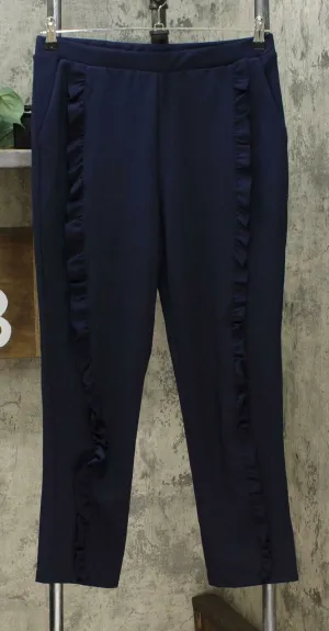 Nina Leonard Women's High Tech Crepe Skinny Pant With Ruffle Navy Large