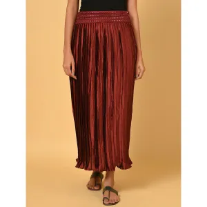 Nuhh Maroon Satin Solid Ethnic Skirt