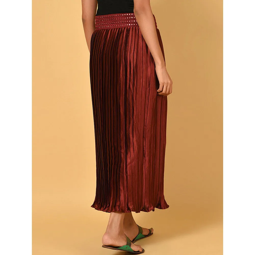 Nuhh Maroon Satin Solid Ethnic Skirt