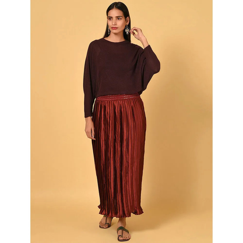 Nuhh Maroon Satin Solid Ethnic Skirt