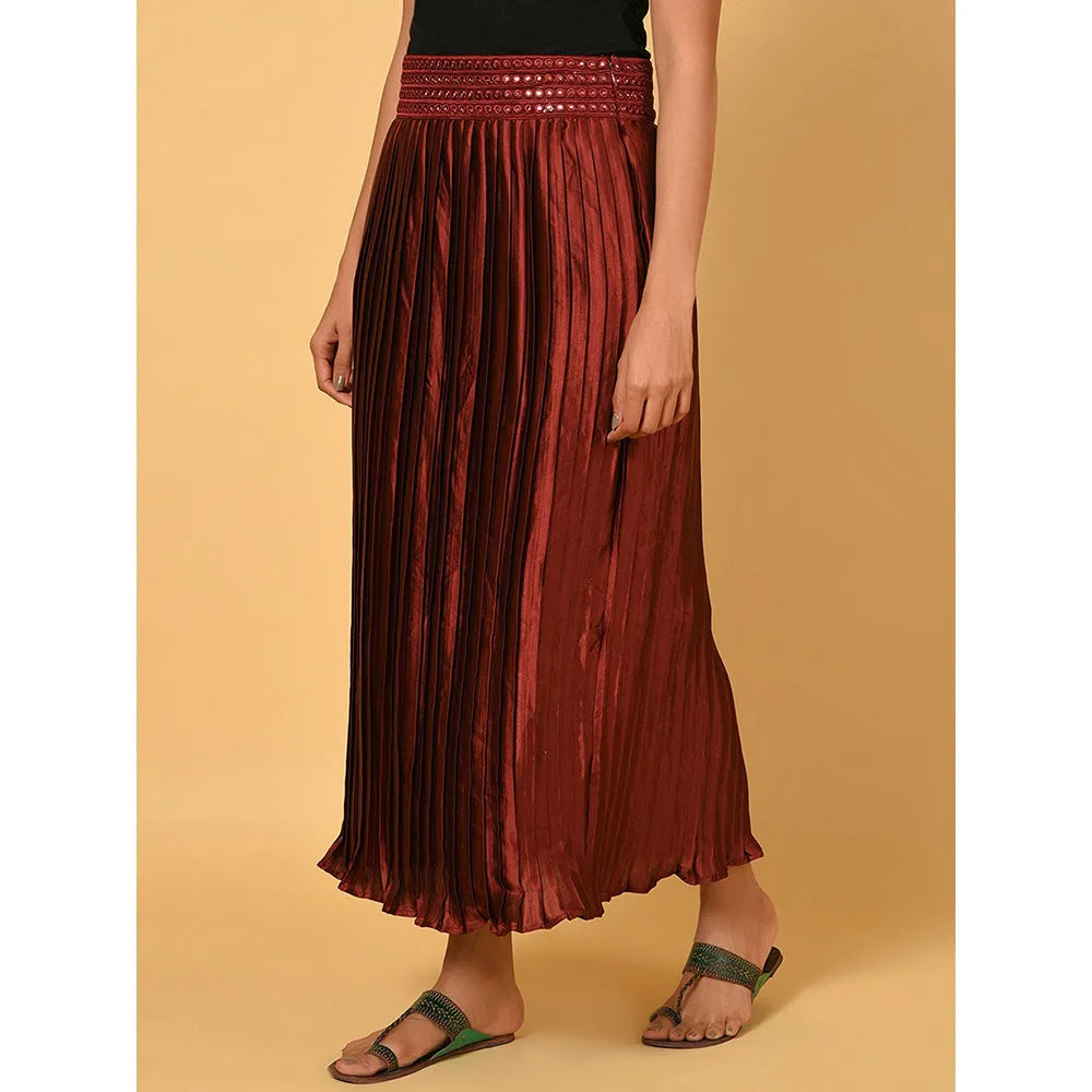 Nuhh Maroon Satin Solid Ethnic Skirt