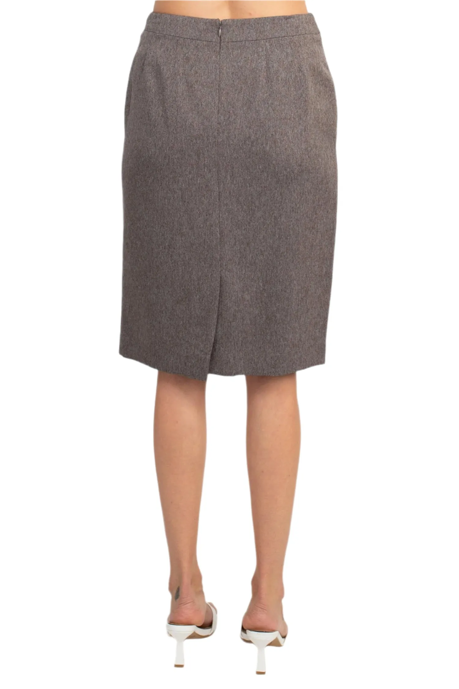 NYP Suits Crew Neck Long Sleeve 3 Button Pockets Zipper Back Slit Back Crepe Skirt Set