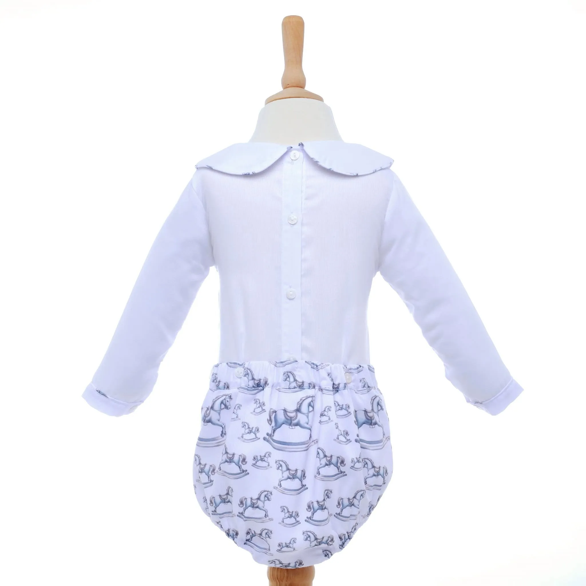 Ocean Baby Boys Pastel Rocking Horse Smocked Buster Suit Set (NB-3Yrs)
